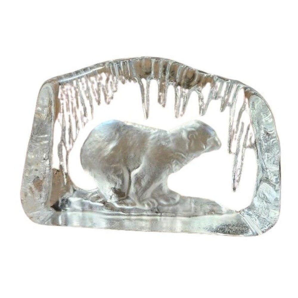T5 Nybro Polar Bear Crystal Block Hand Made Swedish Art By Rune Strand Paperweig